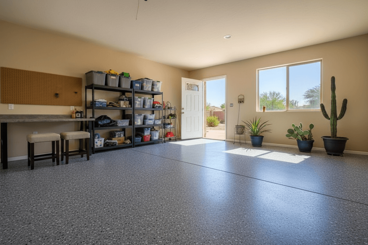 A completed epoxy flooring installation job at a house
